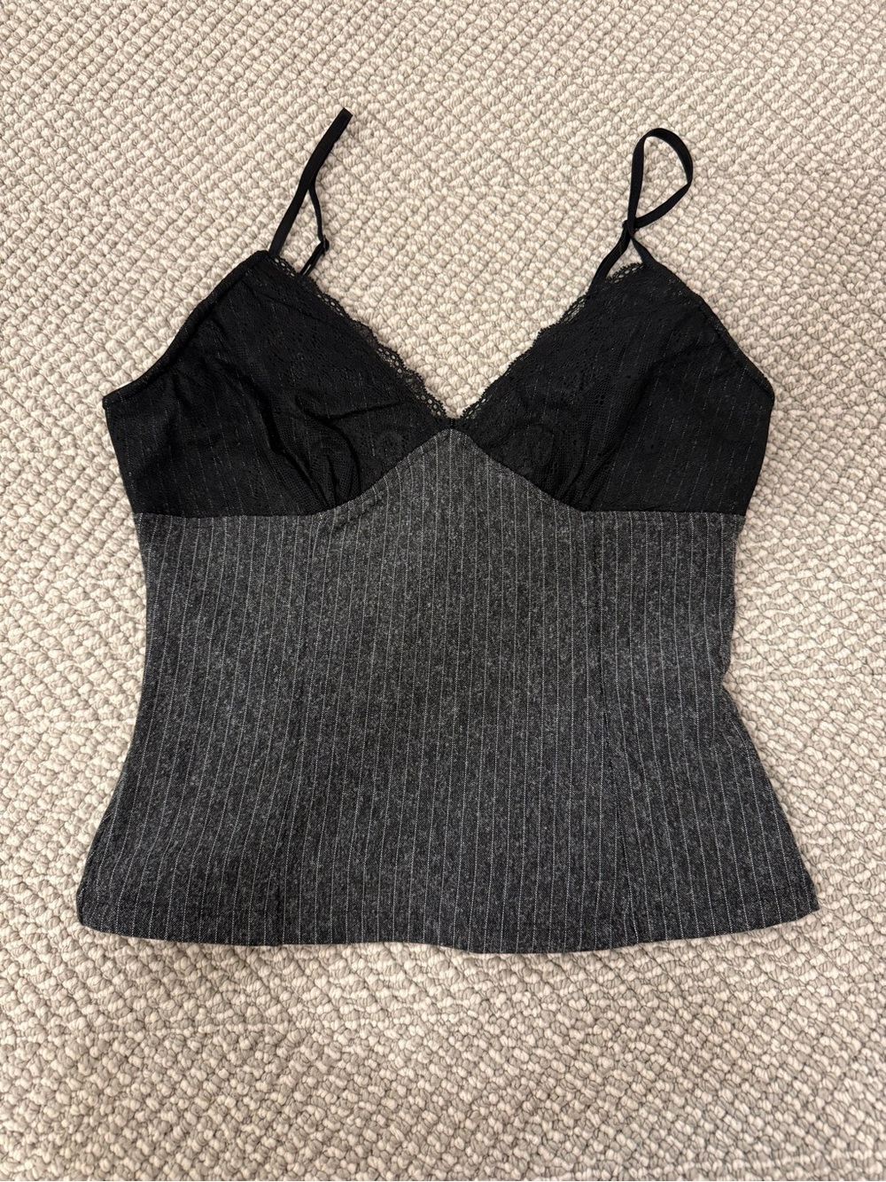 Zara Black and Grey Lace-Striped Top